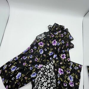 Floral Black and Purple Mesh Top